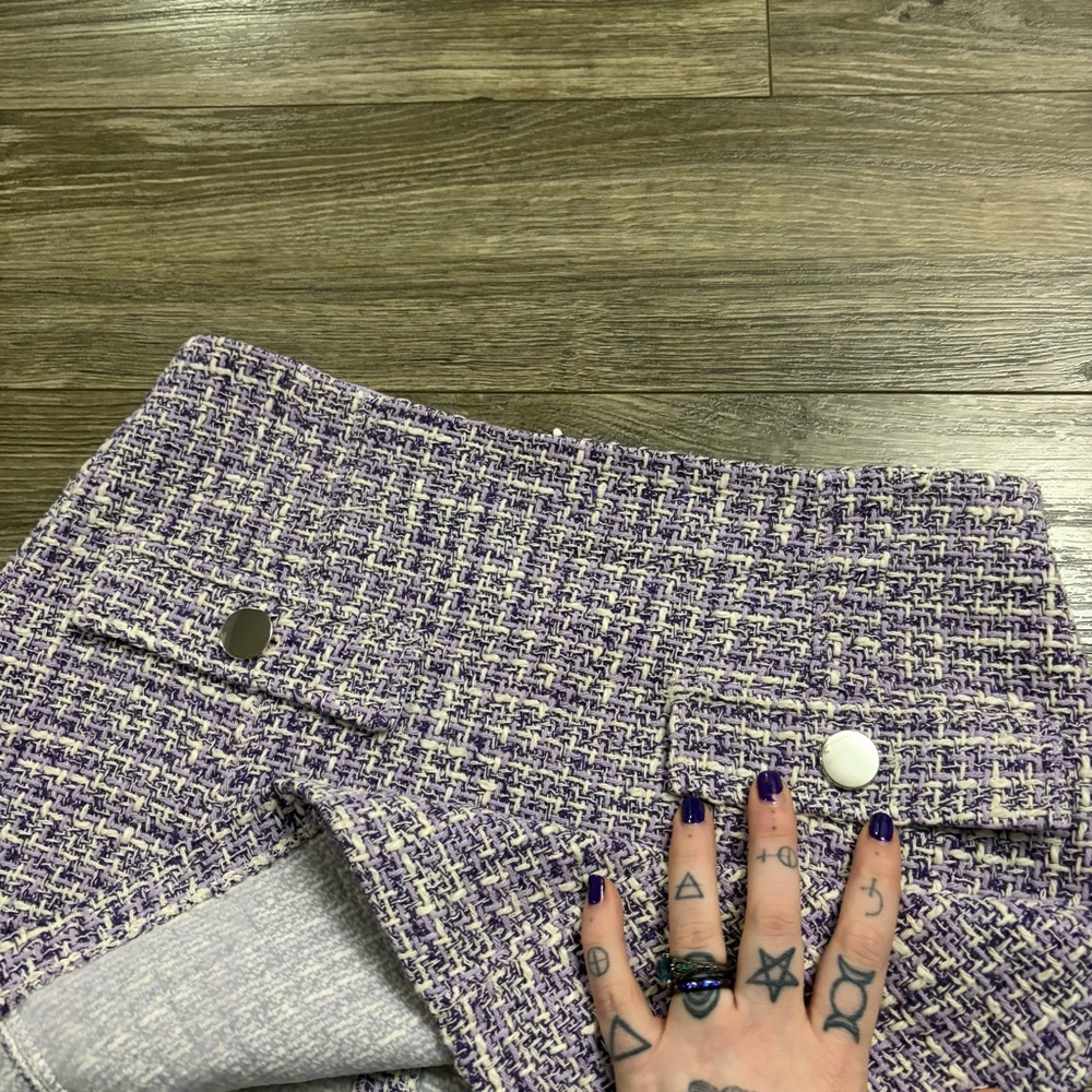 Zara Luxury-Inspired Tweed Textured Mini Skirt (Lavender/ White) Size Medium - Picture 6 of 7